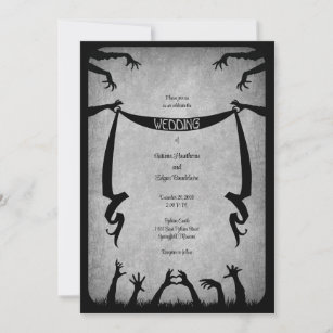 Zombie Halloween Horror Gray Movie Wedding Invitation