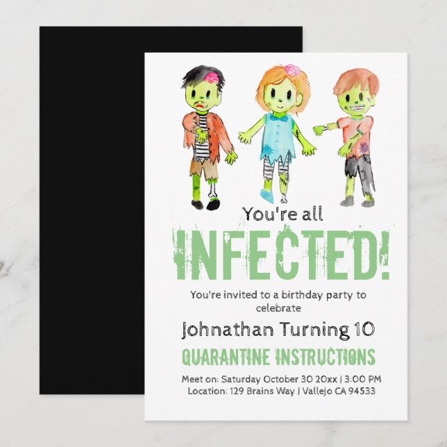Zombie Halloween kid birthday party invitation (Front/Back)