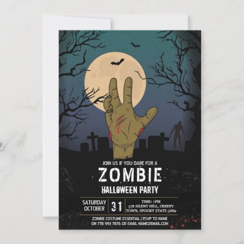 Zombie Halloween Party Apocalypse Graveyard Hand Invitation