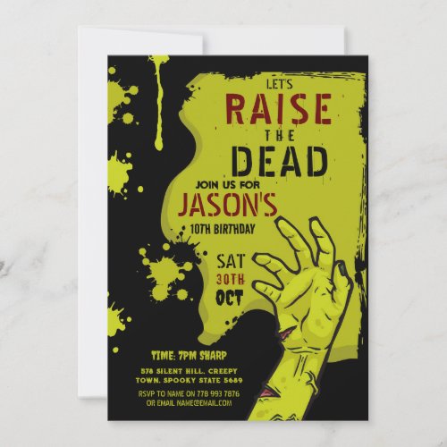 Zombie Halloween Party Apocalypse Graveyard Hand Invitation