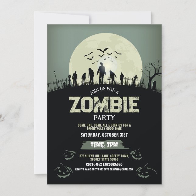 Zombie Halloween Party Costume Horror Invitation (Front)
