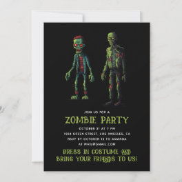 Zombie Halloween Party. Funny Spooky Green & Black Invitation