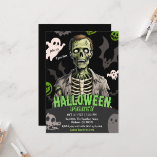 Zombie Halloween Party Ghost Bat bones Spooky Invitation