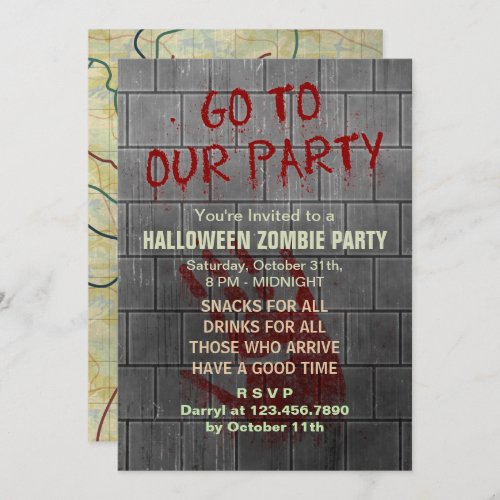 Zombie Halloween Party Undead Apocalypse Bloody Invitation
