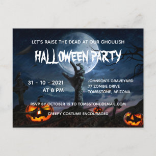 Zombie Hand Full Moon Creepy Halloween Party Invit Invitation Postcard