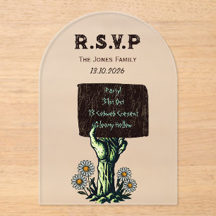 Zombie Hand Gothic Halloween Acrylic Invitations