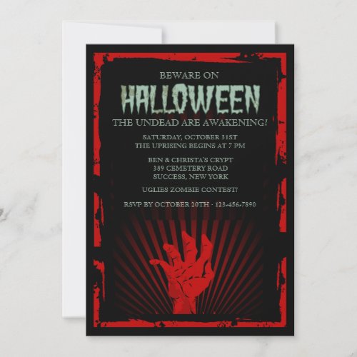 Zombie Hand Halloween Party Invitation