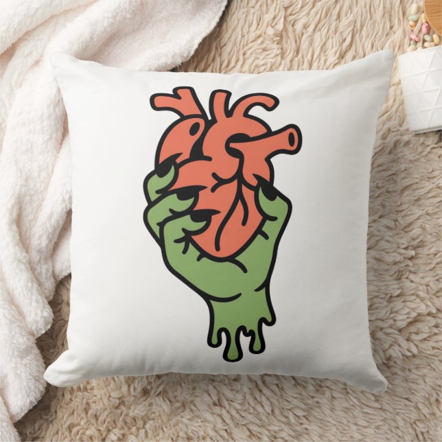Zombie Hand Holding Heart Throw Pillow (Blanket)