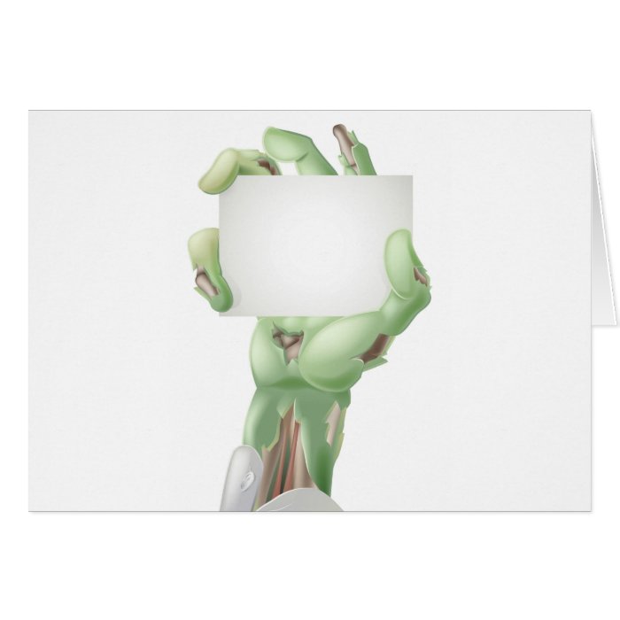 Zombie hand holding sign greeting card