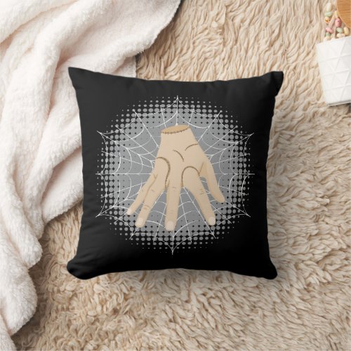 Zombie hand in spider web throw pillow