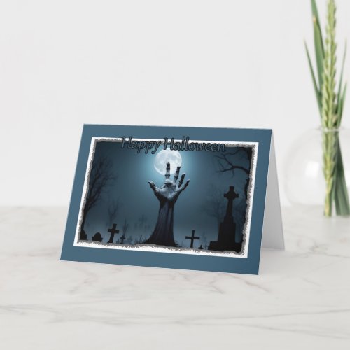 Zombie Hand Reaching from the Grave Halloween Card