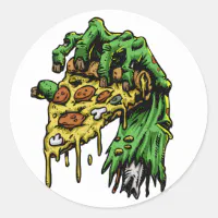 Zombie hand with pizza classic round sticker