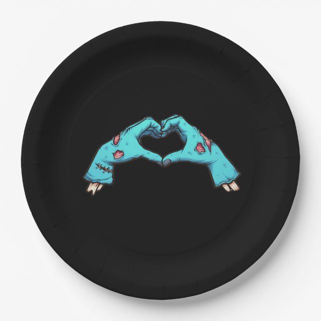 Zombie Hands Heart Halloween Spooky Creative Style Paper Plates (Front)