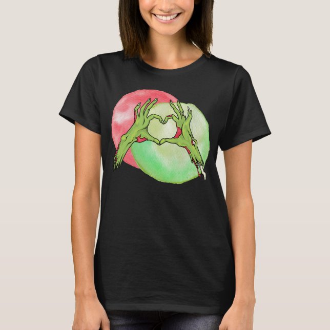 Zombie Hands making Heart shape, Love Halloween T-Shirt (Front)