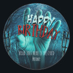 Zombie Happy Birthday Party Classic Round Sticker<br><div class="desc">Zombie Happy Birthday Party Stickers. Matching invitations available.</div>
