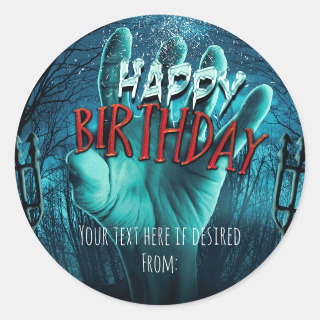Zombie Happy Birthday Party Classic Round Sticker (Front)