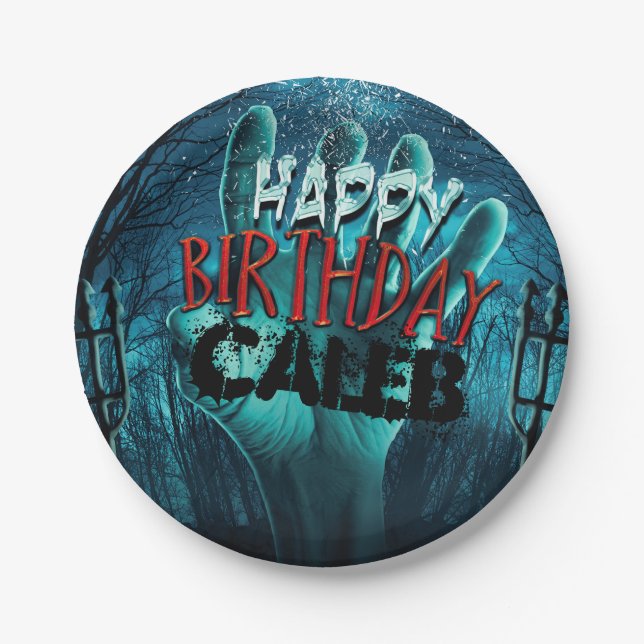 Zombie Happy Birthday Party Paper Plates (Front)