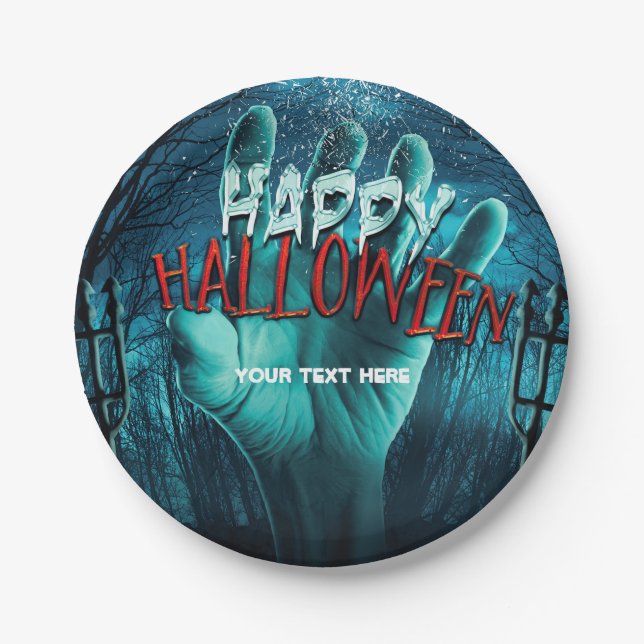 Zombie Happy Halloween Party Paper Plates (Front)