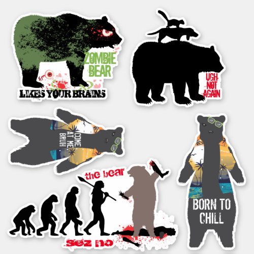 zombie Hawaiian evolution funny bears stickers
