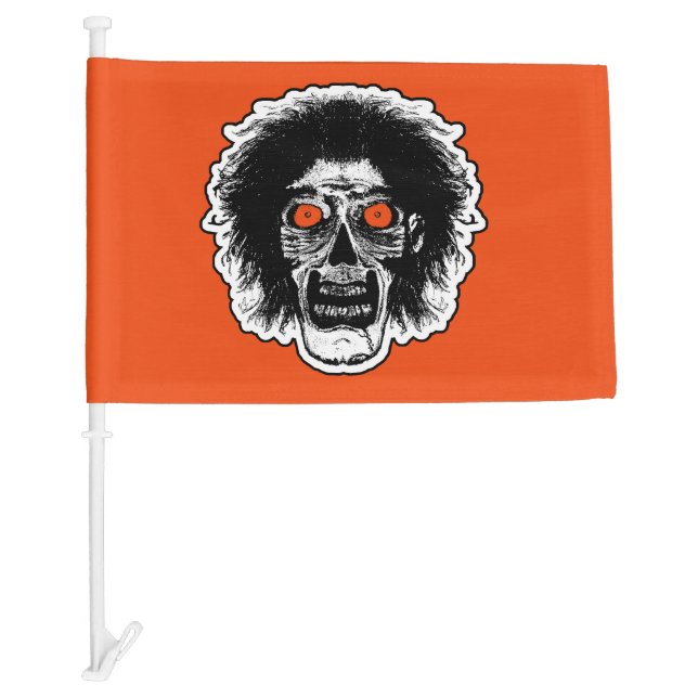ZOMBIE HEAD Orange Eyes Car Flag (Front)