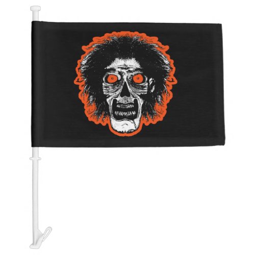 ZOMBIE HEAD Orange Eyes on Black Car Flag