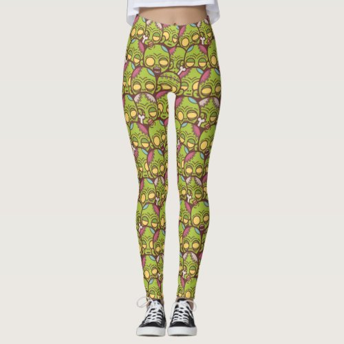 Zombie Head Seamless Pattern Leggings