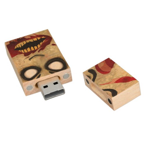 Zombie Head Wood USB Flash Drive