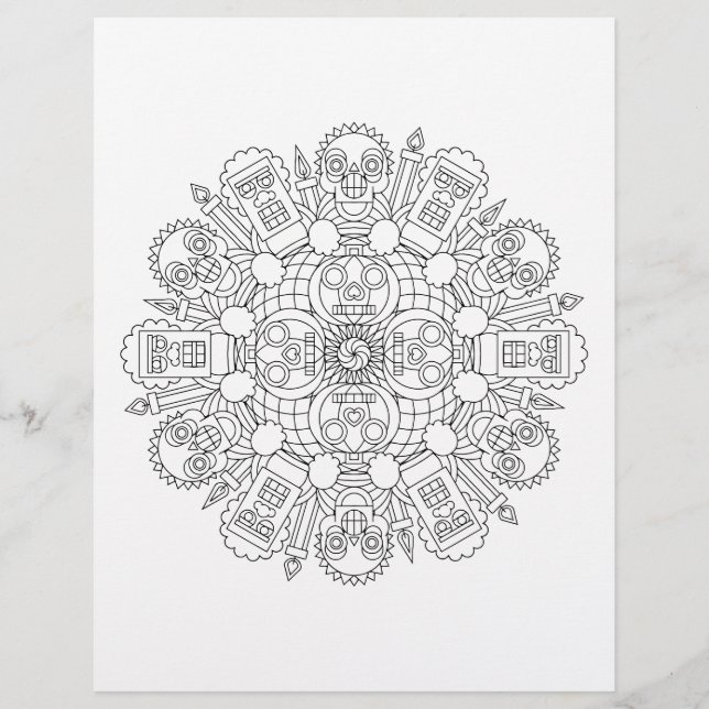 Zombie Horde Halloween Mandala Coloring Page (Front)
