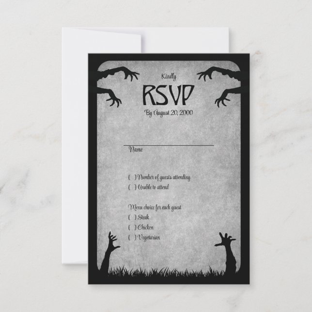 Zombie Horror Halloween Wedding RSVP Card (Front)