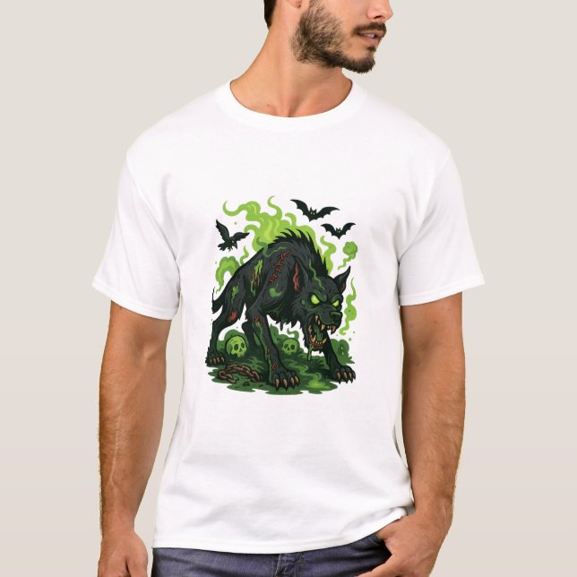 Zombie Hound of the Baskervilles – Cartoon Horror T-Shirt (Front)