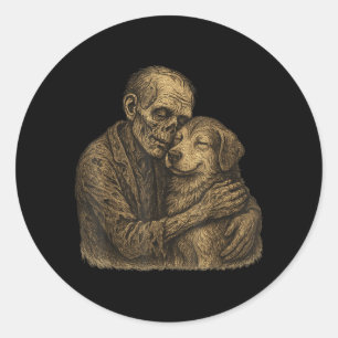 Zombie Hugging Dog Gothic Halloween Pet Dog Lovers Classic Round Sticker