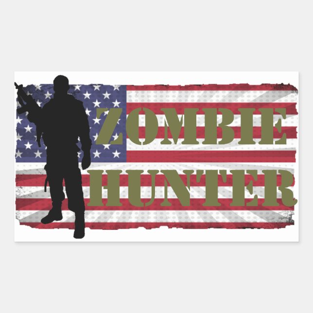 ZOMBIE HUNTER AMERICAN FLAG RECTANGULAR STICKER (Front)