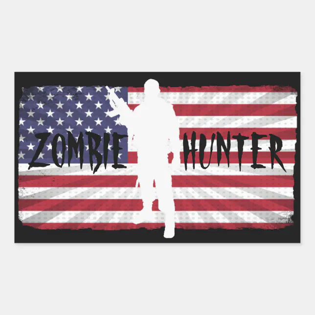 ZOMBIE HUNTER AMERICAN FLAG RECTANGULAR STICKER (Front)