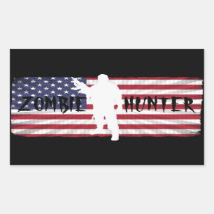 ZOMBIE HUNTER AMERICAN FLAG RECTANGULAR STICKER