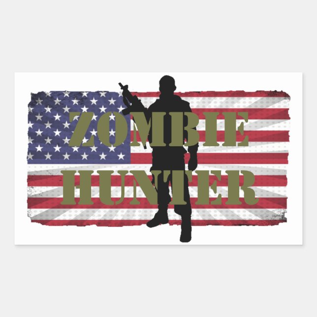 ZOMBIE HUNTER AMERICAN FLAG RECTANGULAR STICKER (Front)