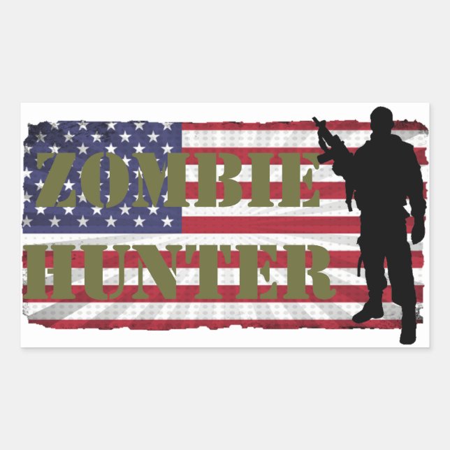 ZOMBIE HUNTER AMERICAN FLAG RECTANGULAR STICKER (Front)