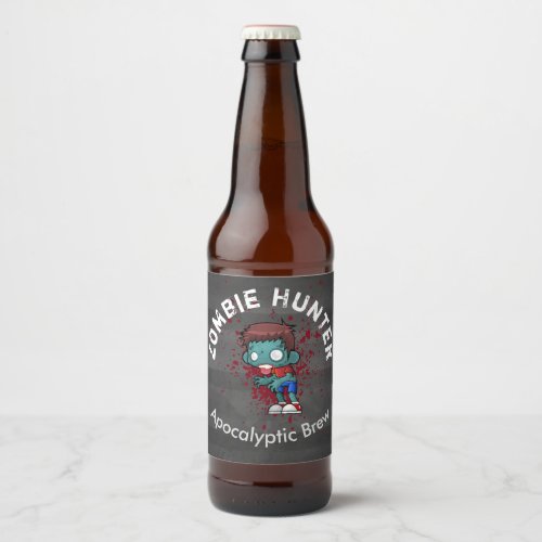 Zombie Hunter Apocalyptic Brew Creepy Cool Beer Bottle Label