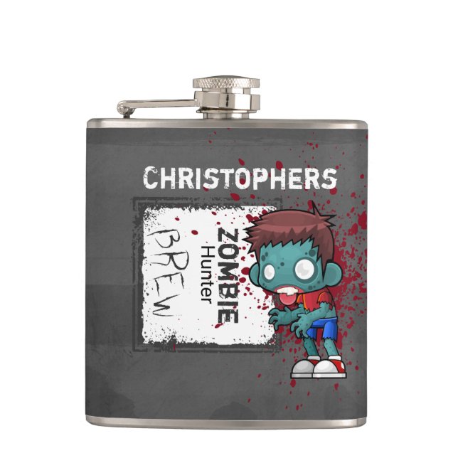 Zombie Hunter Brew Creepy Cool Personalized Flask (Front)