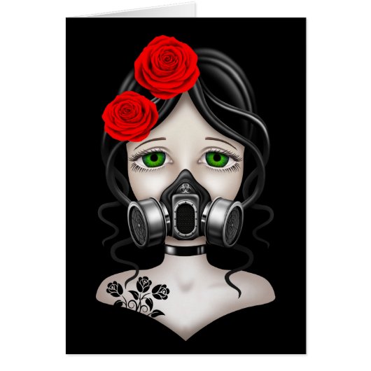 Zombie Hunter Girl with Gas Mask on Black (Front)