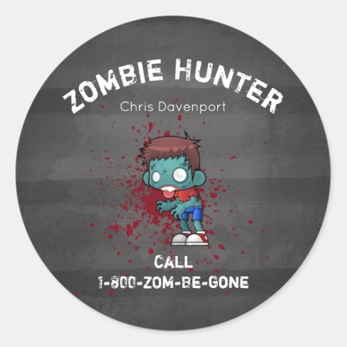 Zombie Hunter with Blood Splatter Creepy Cool Classic Round Sticker