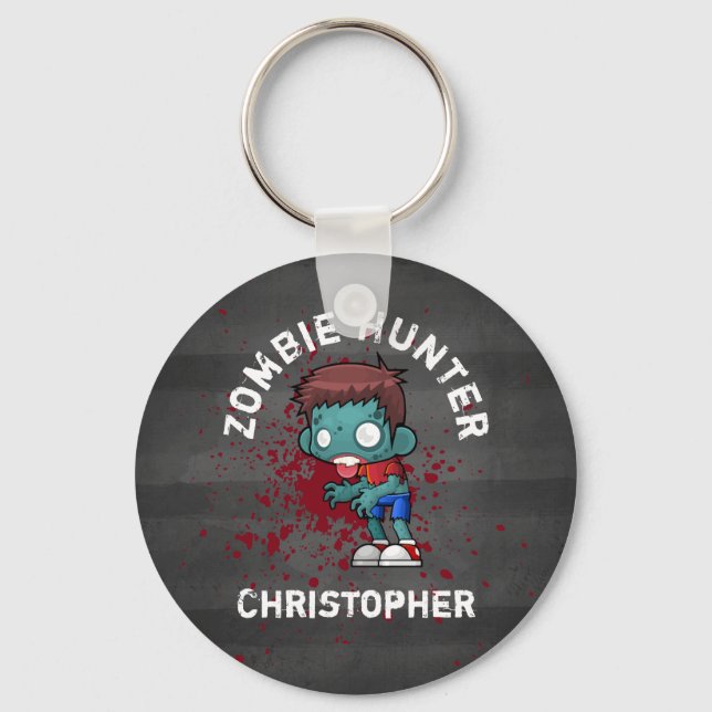 Zombie Hunter with Blood Splatter Creepy Cool Keychain (Front)