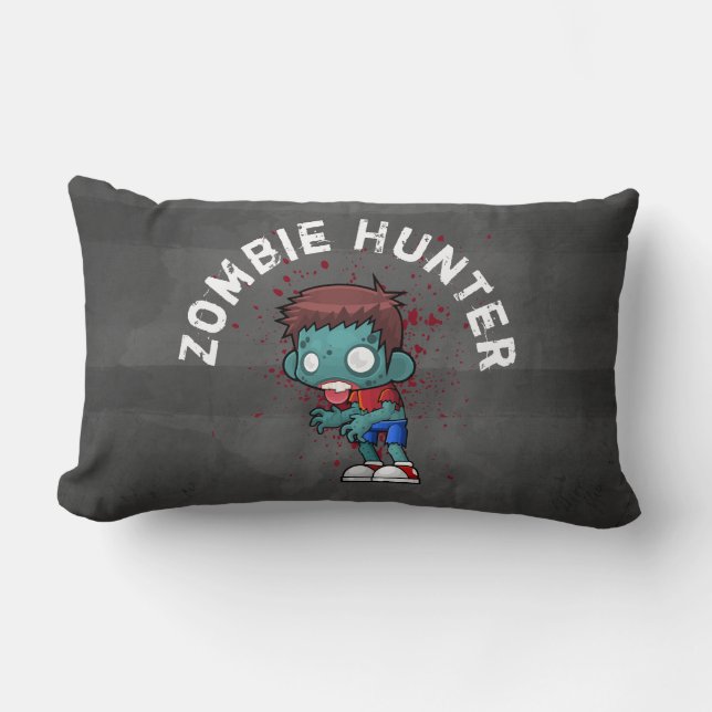 Zombie Hunter with Blood Splatter Creepy Cool Lumbar Pillow (Front)