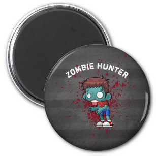 Zombie Hunter with Blood Splatter Creepy Cool Magnet