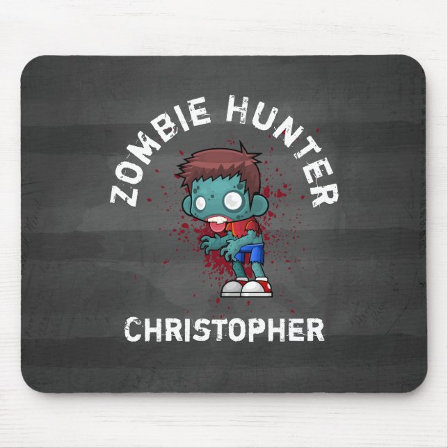 Zombie Hunter with Blood Splatter Creepy Cool Mouse Pad (Front)