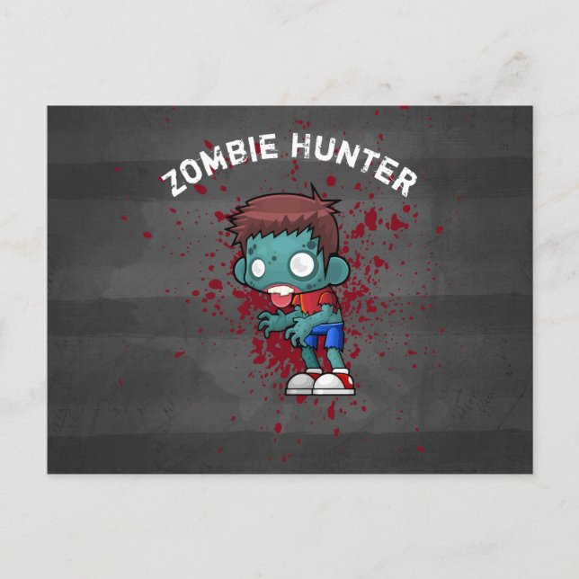 Zombie Hunter with Blood Splatter Creepy Cool Postcard (Front)