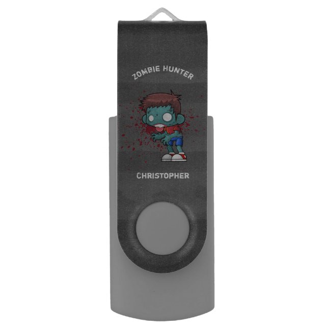 Zombie Hunter with Blood Splatter Creepy Cool USB Flash Drive (Front Vertical)