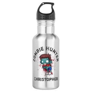 Zombie Hunter with Blood Splatter Creepy Cool Water Bottle