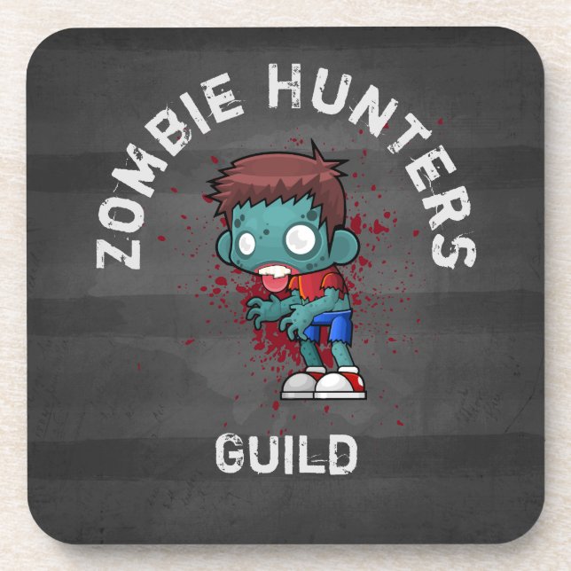Zombie Hunters Guild with Blood Splatter Creepy Beverage Coaster (Front)