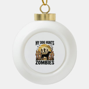 Zombie Hunting Dog Vintage Halloween Tee_1 Ceramic Ball Christmas Ornament