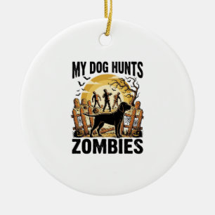 Zombie Hunting Dog Vintage Halloween Tee_1 Ceramic Ornament